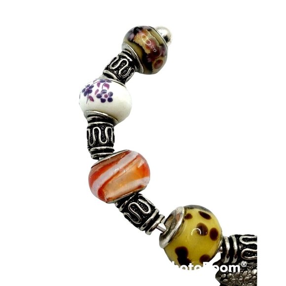 Colorful Frog Charm Cuff Bracelet Pendant Lampwork Handcrafted Glass Bead - Picture 6 of 7